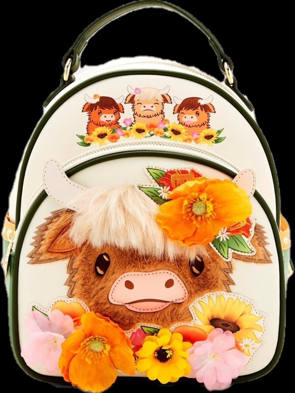 Boxlunch Exclusive Floral Highland Cow Mini Backpack - Cream & Orange